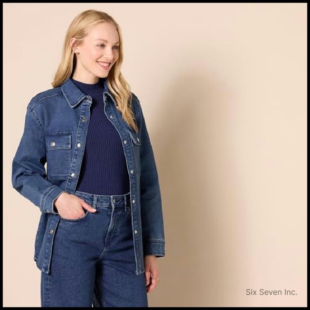 Oversized Denim Shirt Jacket Heavyweight Stretch Y2K Chic Layering Piece - Picture 3 of 8